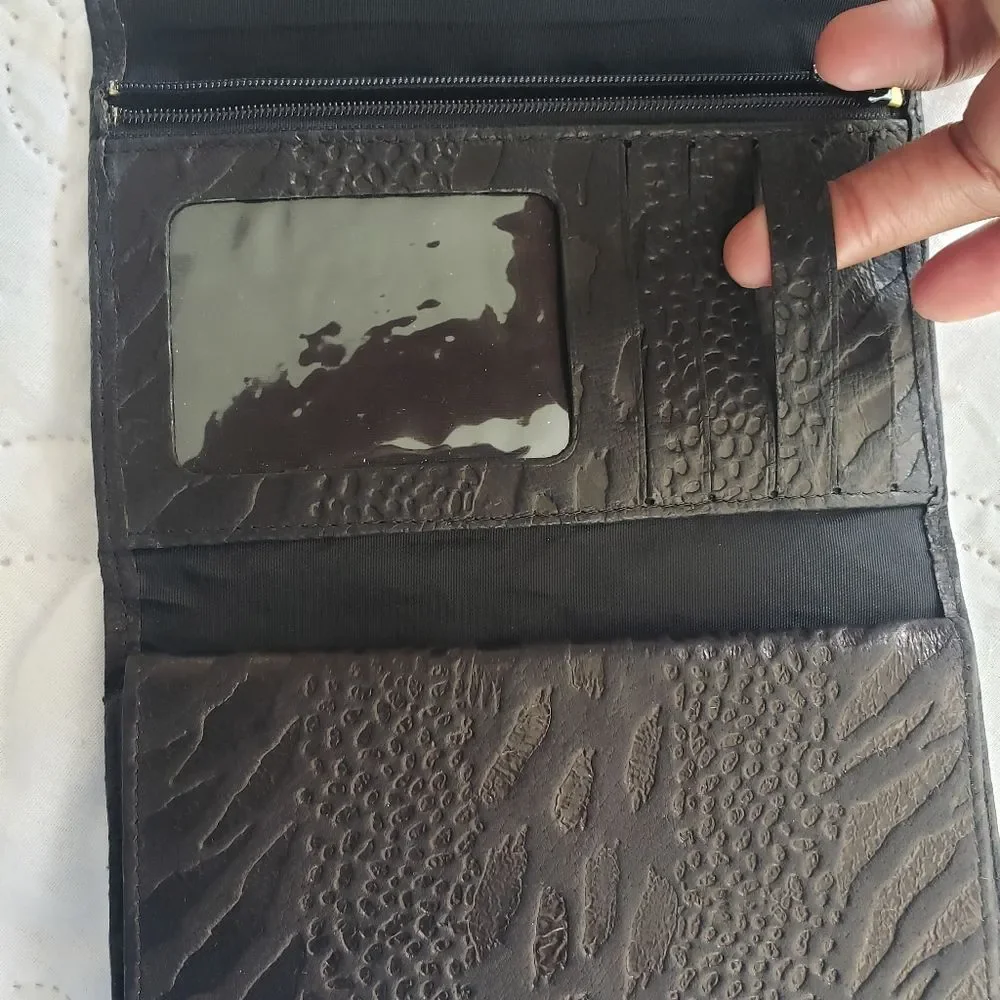 Black Vintage Wilsons Leather Checkbook Clutch Wallet Croc/Gator Embossed 1980s